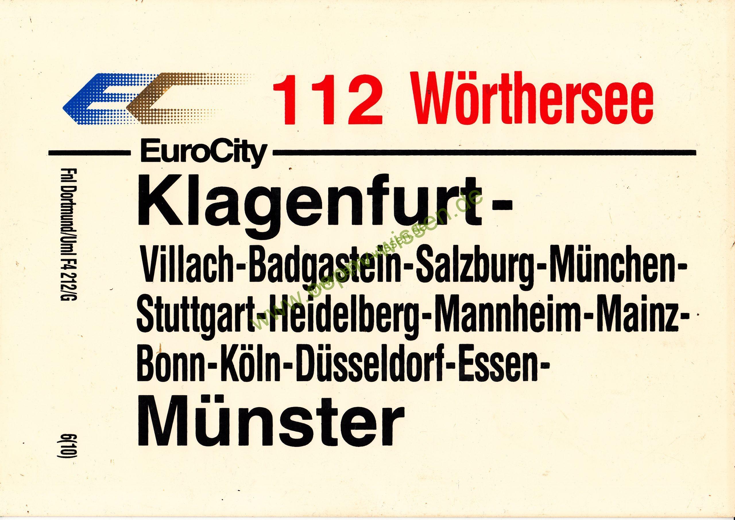 Zuglaufschild EC 112 Wörthersee